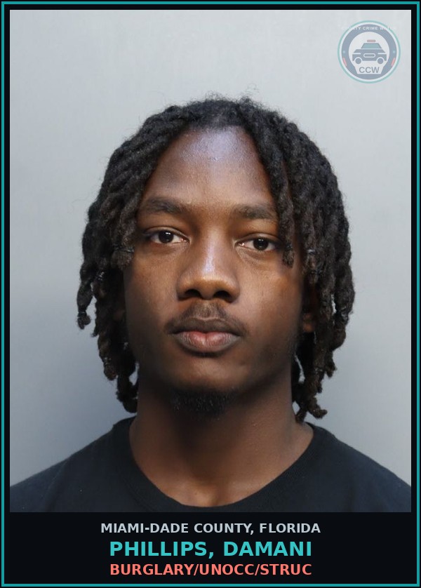 Booking mugshot of PHILLIPS, DAMANI in Miami-Dade County