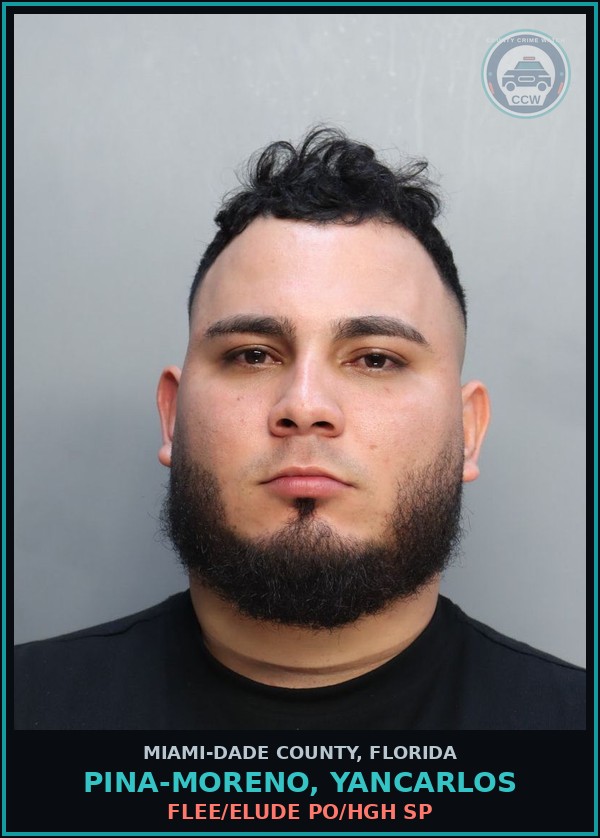 Booking mugshot of PINA-MORENO, YANCARLOS in Miami-Dade County