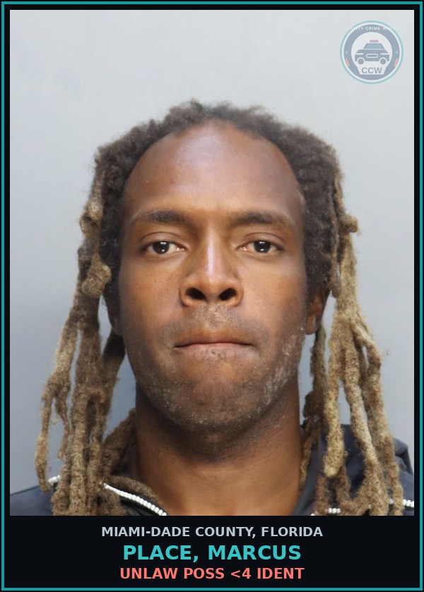 Booking mugshot of PLACE, MARCUS in Miami-Dade County