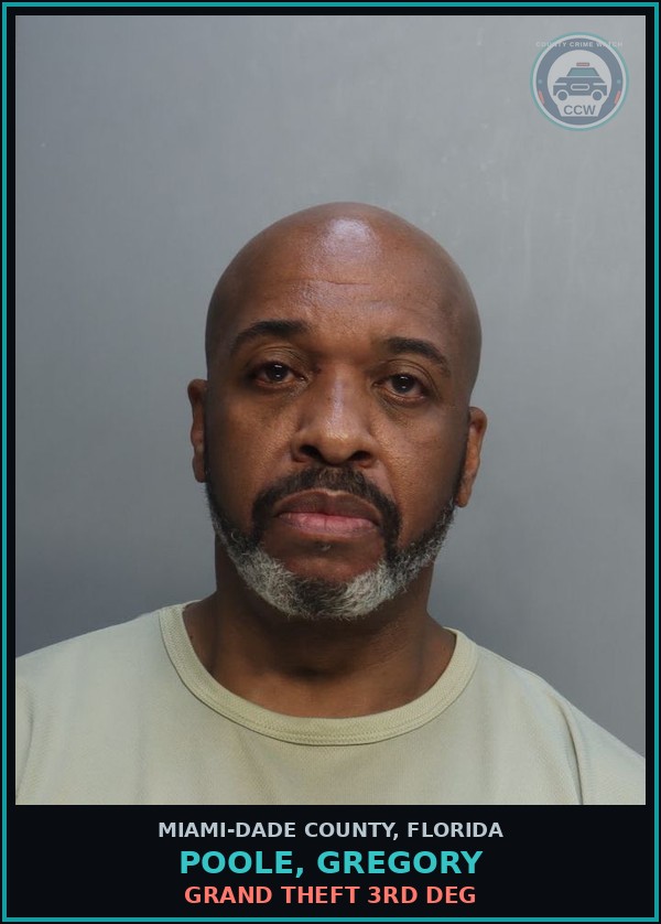 Booking mugshot of POOLE, GREGORY in Miami-Dade County