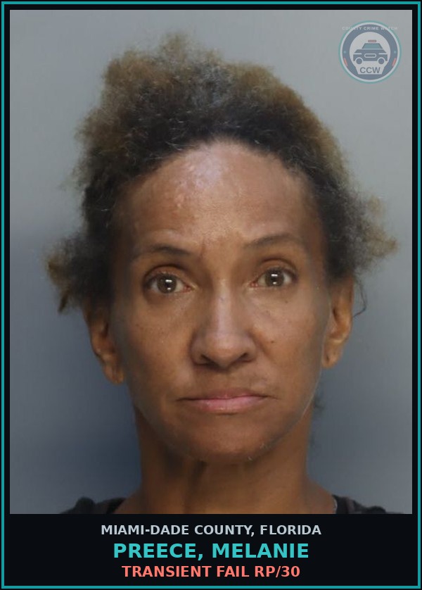 Booking mugshot of PREECE, MELANIE in Miami-Dade County