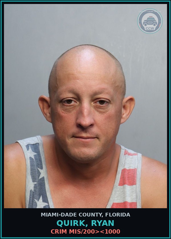 Booking mugshot of QUIRK, RYAN in Miami-Dade County