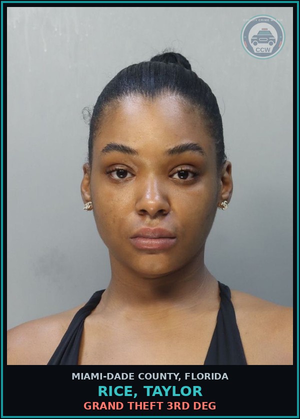 Booking mugshot of RICE, TAYLOR in Miami-Dade County