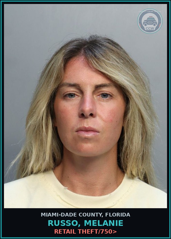 Booking mugshot of RUSSO, MELANIE in Miami-Dade County