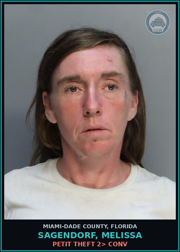 Booking mugshot of SAGENDORF, MELISSA in Miami-Dade County