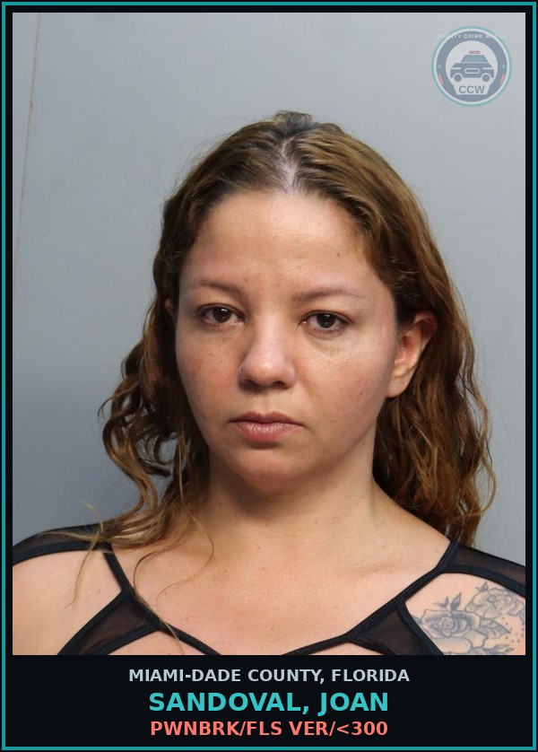 Booking mugshot of SANDOVAL, JOAN in Miami-Dade County