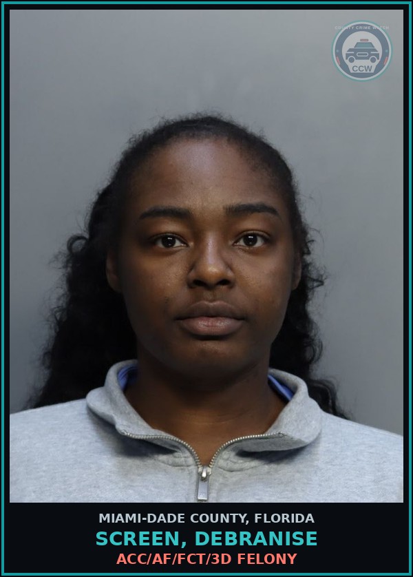 Booking mugshot of SCREEN, DEBRANISE in Miami-Dade County