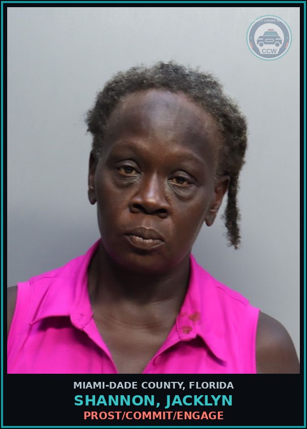 Booking mugshot of SHANNON, JACKLYN in Miami-Dade County