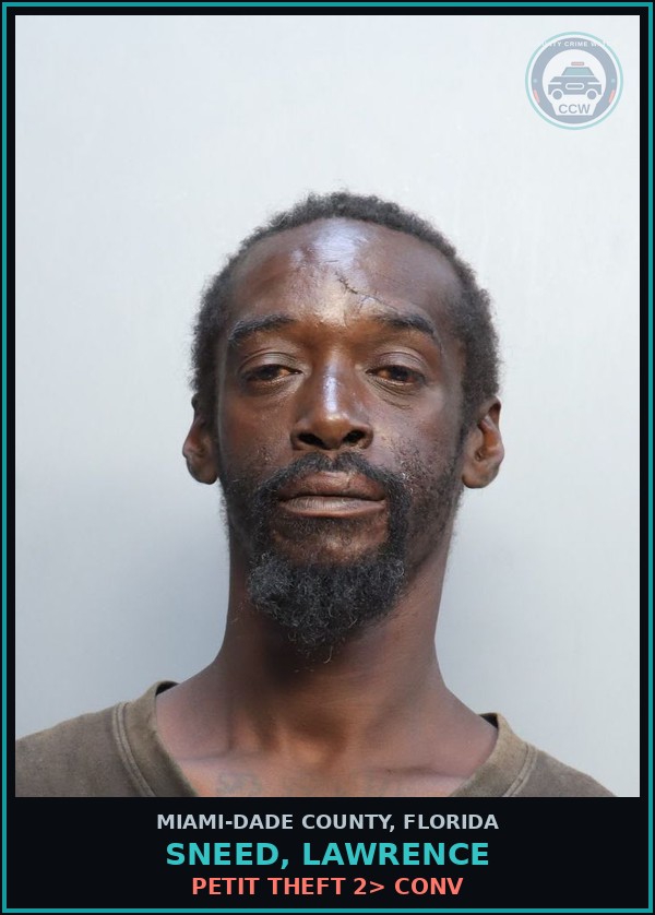 Booking mugshot of SNEED, LAWRENCE in Miami-Dade County