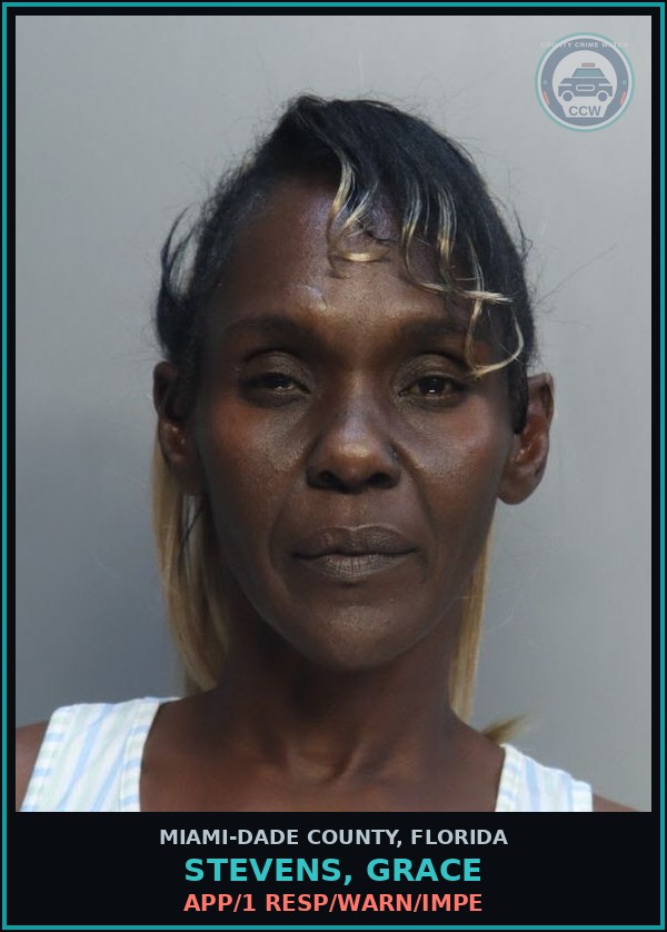 Booking mugshot of STEVENS, GRACE in Miami-Dade County