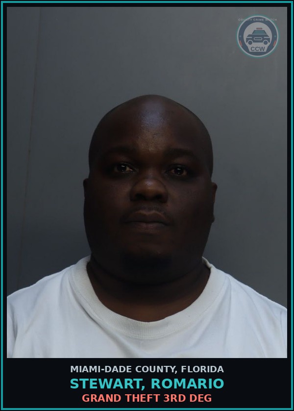 Booking mugshot of STEWART, ROMARIO in Miami-Dade County