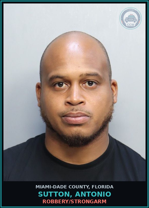 Booking mugshot of SUTTON, ANTONIO in Miami-Dade County