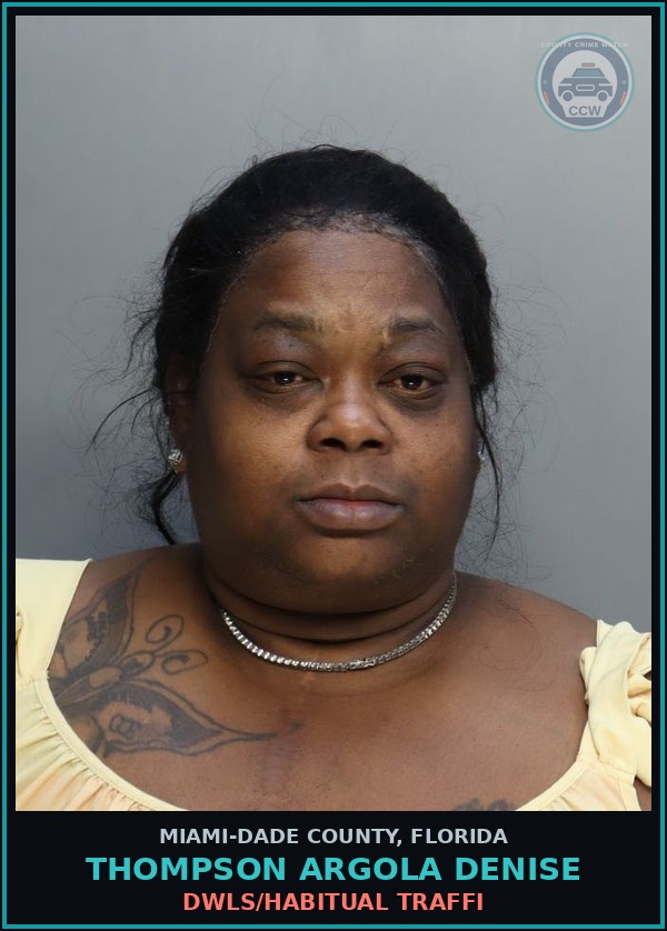 Booking mugshot of THOMPSON ARGOLA  DENISE in Miami-Dade County