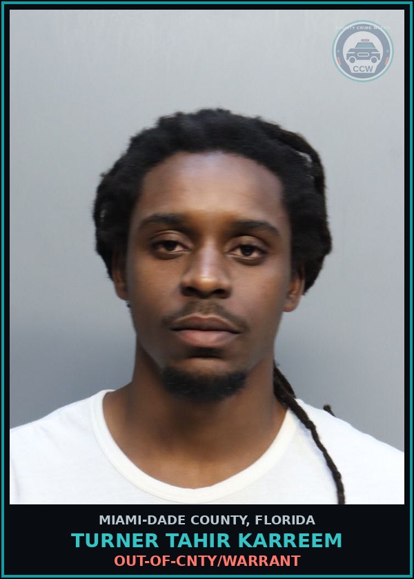 Booking mugshot of TURNER TAHIR  KARREEM in Miami-Dade County