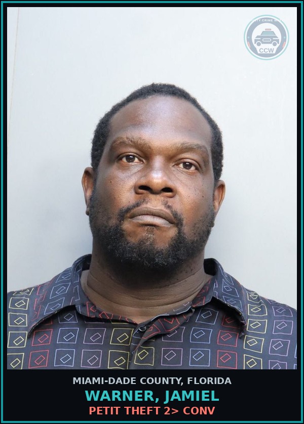 Booking mugshot of WARNER, JAMIEL in Miami-Dade County