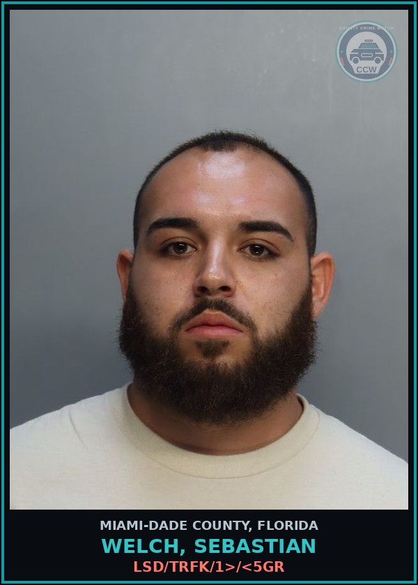 Booking mugshot of WELCH, SEBASTIAN in Miami-Dade County