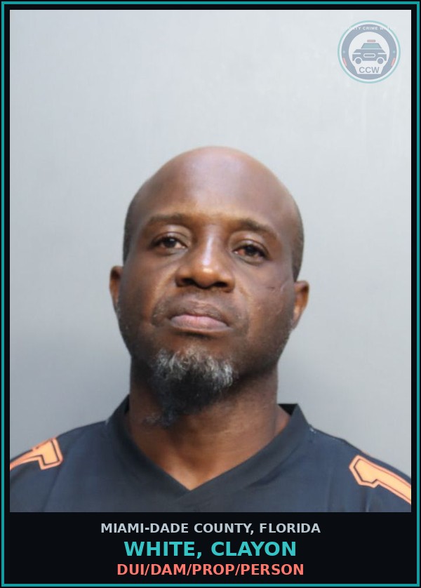 Booking mugshot of WHITE, CLAYON in Miami-Dade County
