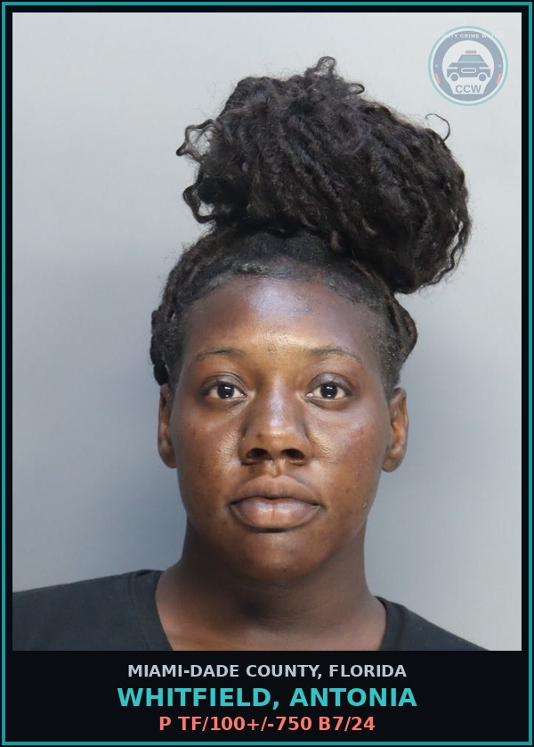Booking mugshot of WHITFIELD, ANTONIA in Miami-Dade County