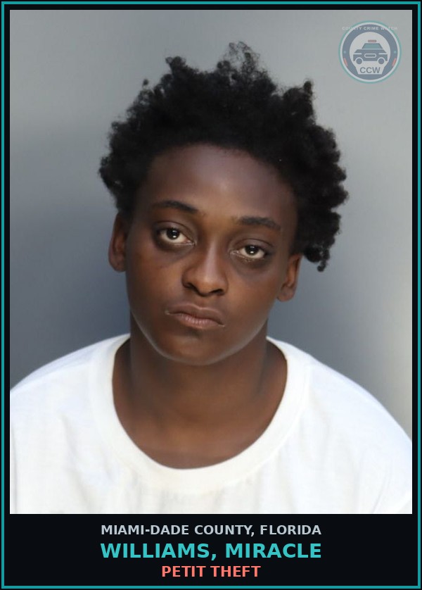 Booking mugshot of WILLIAMS, MIRACLE in Miami-Dade County