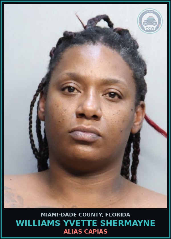 Booking mugshot of WILLIAMS YVETTE  SHERMAYNE in Miami-Dade County