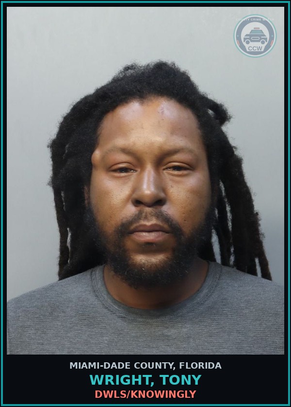 Booking mugshot of WRIGHT, TONY in Miami-Dade County
