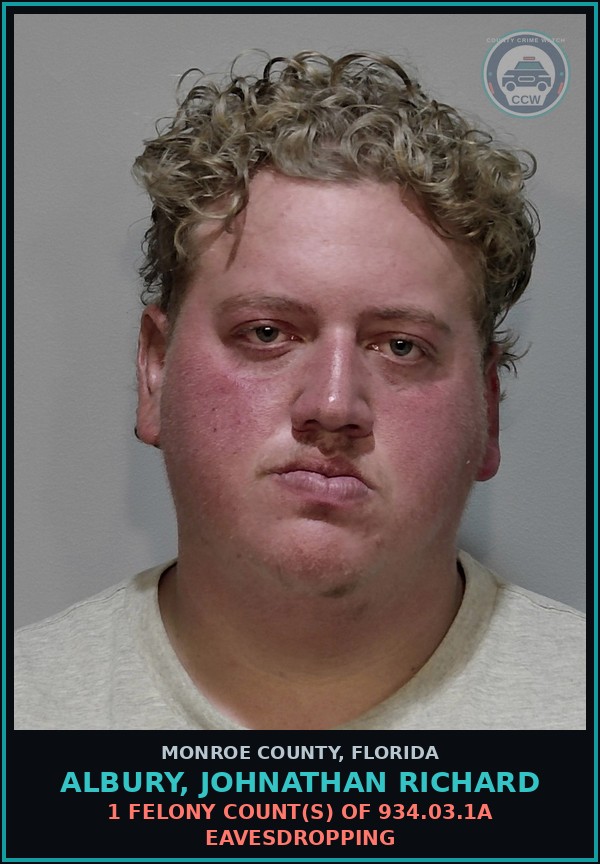 Booking mugshot of ALBURY, JOHNATHAN RICHARD in Monroe County