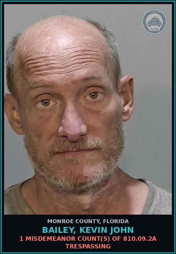 Booking mugshot of BAILEY, KEVIN JOHN in Monroe County