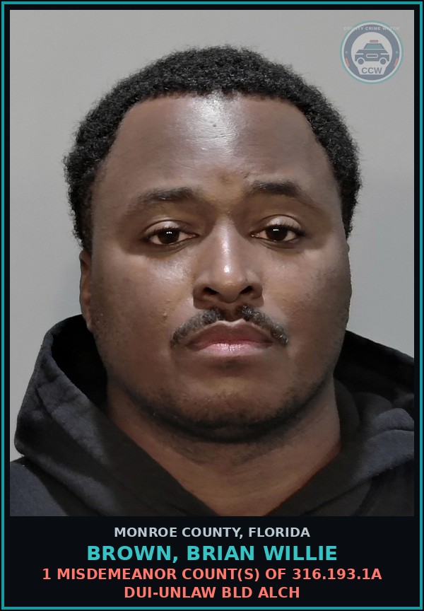 Booking mugshot of BROWN, BRIAN WILLIE in Monroe County