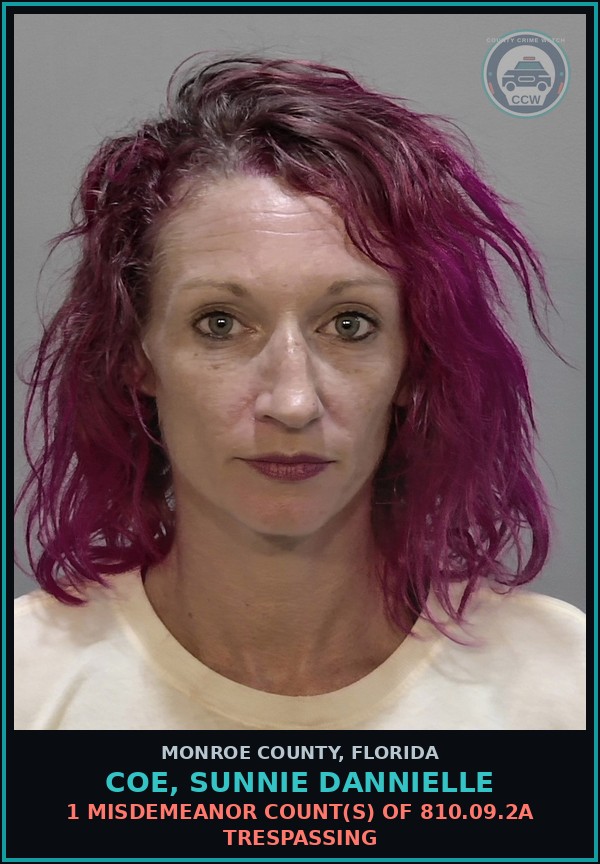 Booking mugshot of COE, SUNNIE DANNIELLE in Monroe County