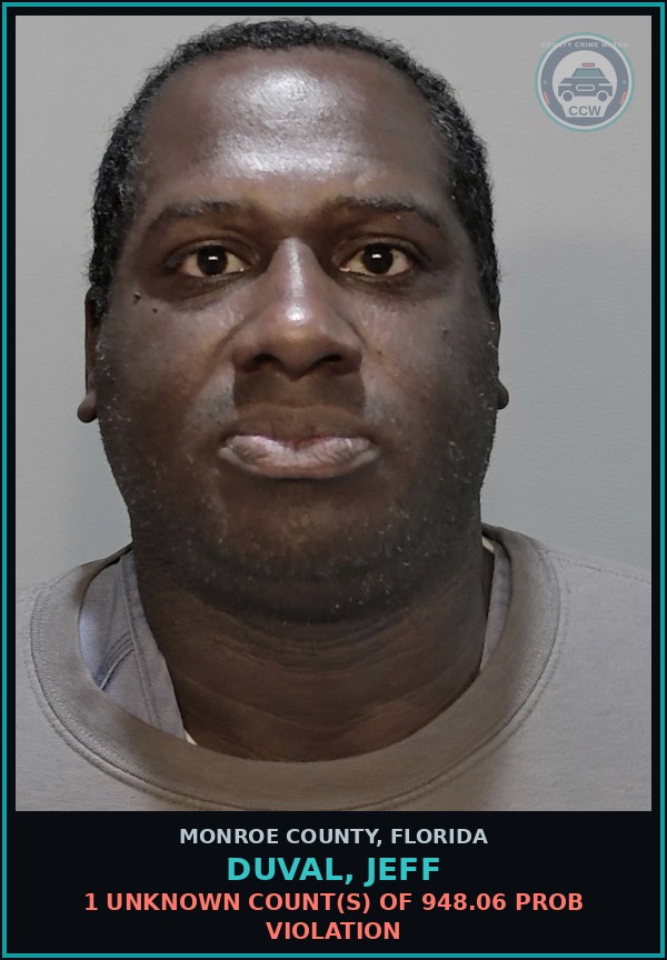 Booking mugshot of DUVAL, JEFF in Monroe County