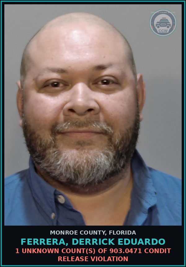 Booking mugshot of FERRERA, DERRICK EDUARDO in Monroe County