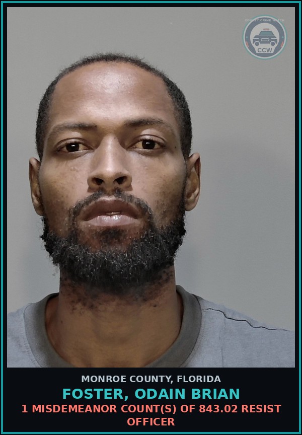 Booking mugshot of FOSTER, ODAIN BRIAN in Monroe County