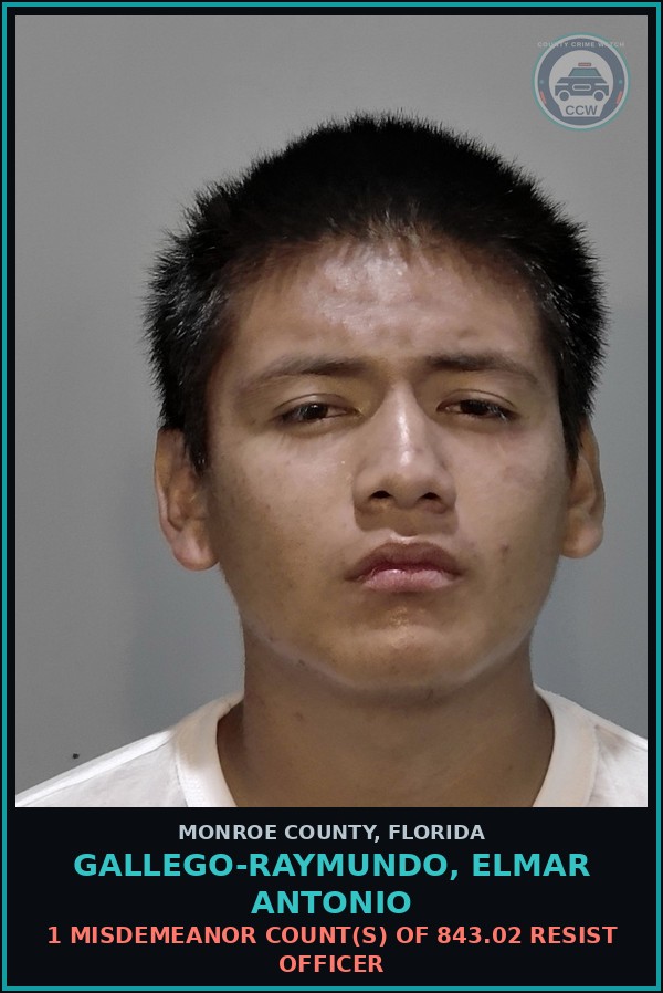 Booking mugshot of GALLEGO-RAYMUNDO, ELMAR ANTONIO in Monroe County