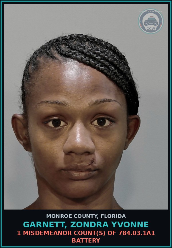 Booking mugshot of GARNETT, ZONDRA YVONNE in Monroe County