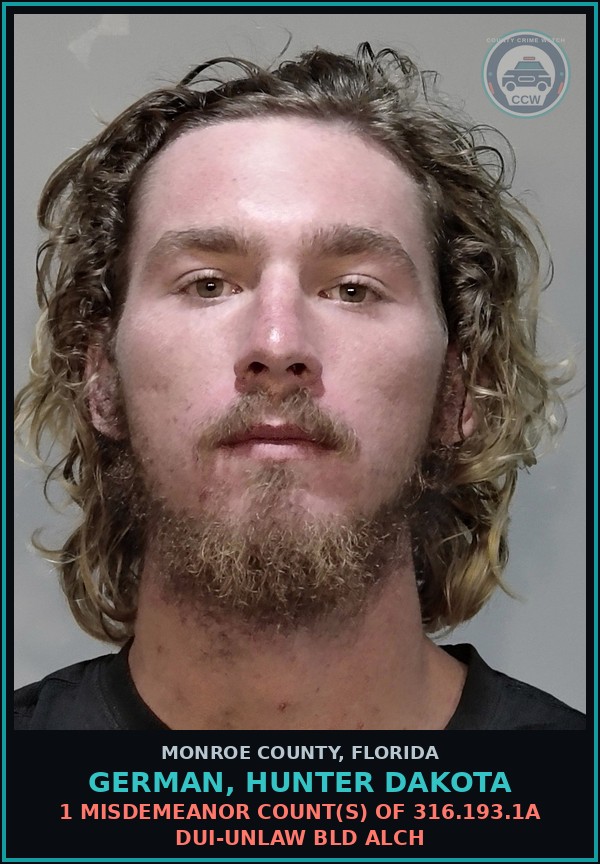 Booking mugshot of GERMAN, HUNTER DAKOTA in Monroe County