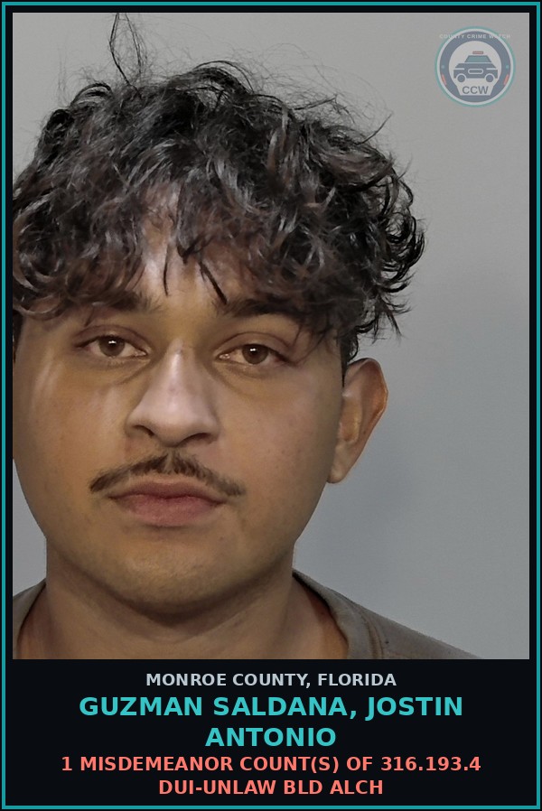 Booking mugshot of GUZMAN SALDANA, JOSTIN ANTONIO in Monroe County
