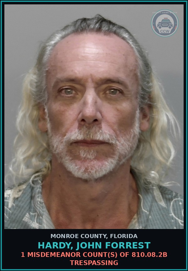 Booking mugshot of HARDY, JOHN FORREST in Monroe County