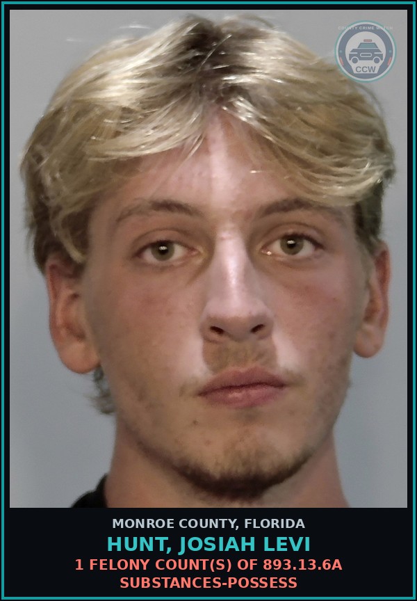 Booking mugshot of HUNT, JOSIAH LEVI in Monroe County
