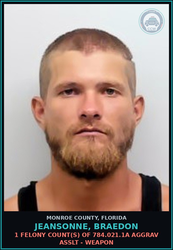 Booking mugshot of JEANSONNE, BRAEDON in Monroe County