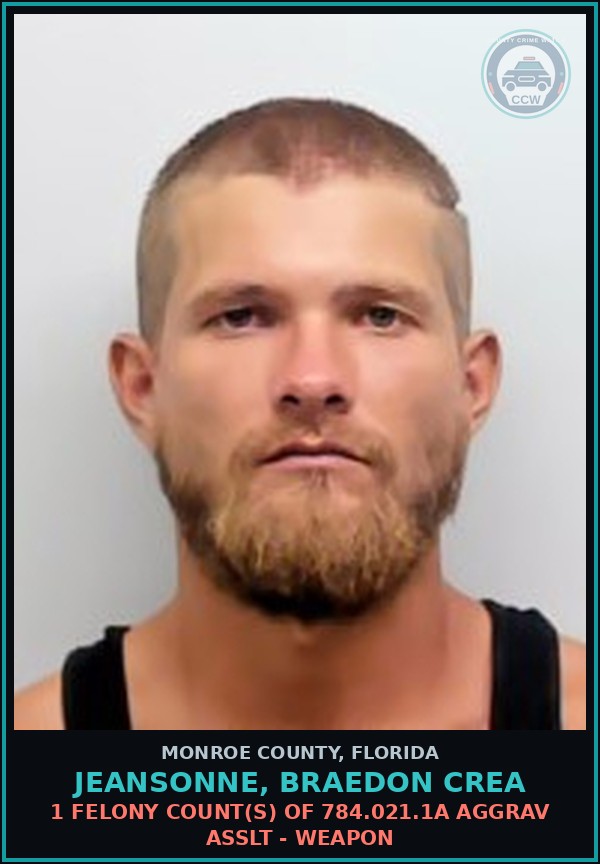 Booking mugshot of JEANSONNE, BRAEDON CREA in Monroe County