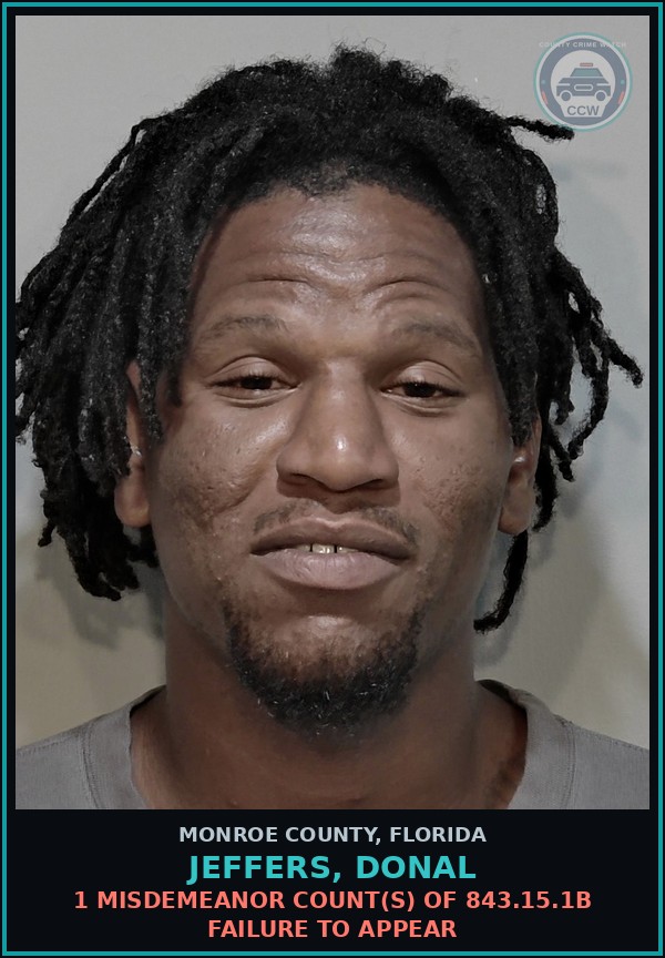 Booking mugshot of JEFFERS, DONAL in Monroe County