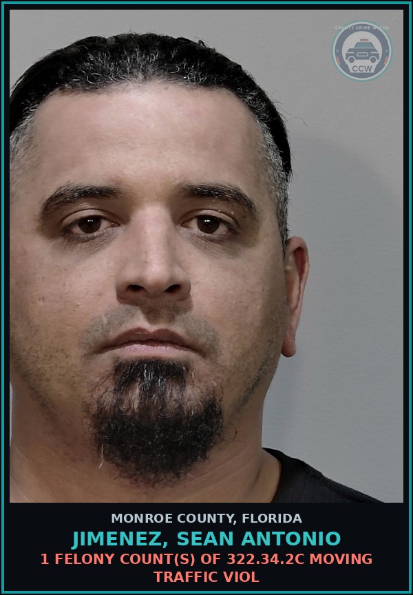 Booking mugshot of JIMENEZ, SEAN ANTONIO in Monroe County