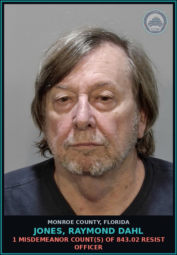 Booking mugshot of JONES, RAYMOND DAHL in Monroe County