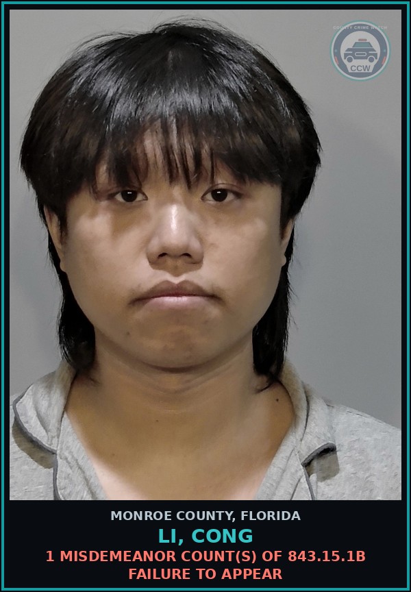 Booking mugshot of LI, CONG in Monroe County