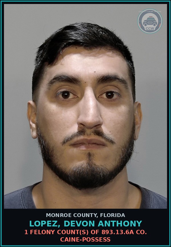 Booking mugshot of LOPEZ, DEVON ANTHONY in Monroe County