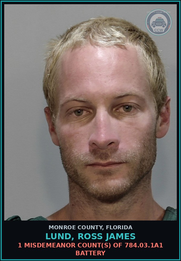 Booking mugshot of LUND, ROSS JAMES in Monroe County