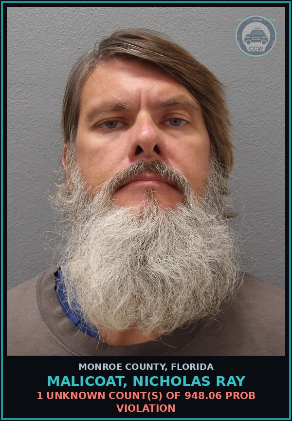 Booking mugshot of MALICOAT, NICHOLAS RAY in Monroe County