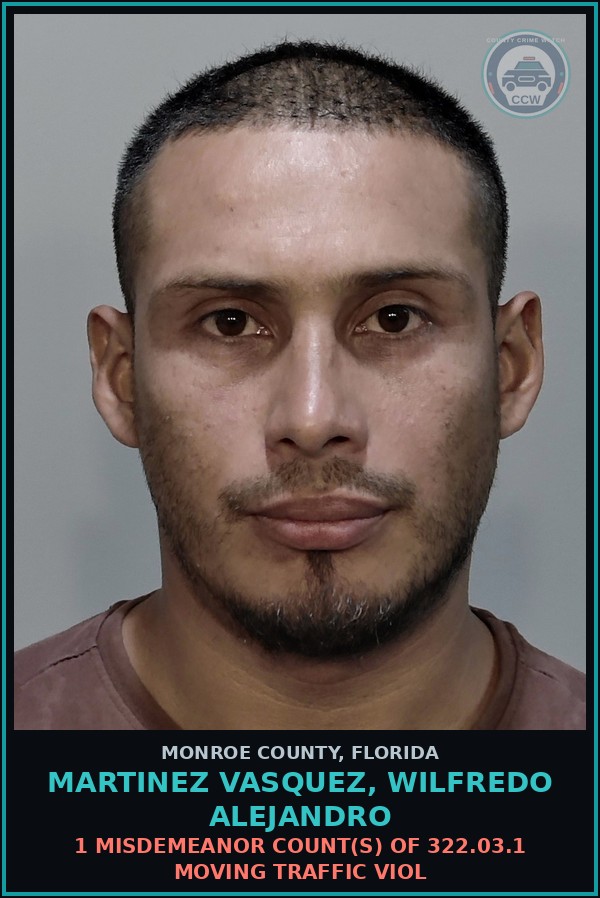 Booking mugshot of MARTINEZ VASQUEZ, WILFREDO ALEJANDRO in Monroe County