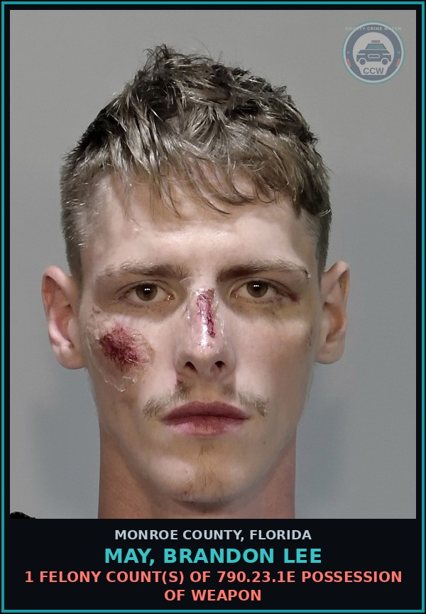 Booking mugshot of MAY, BRANDON LEE in Monroe County