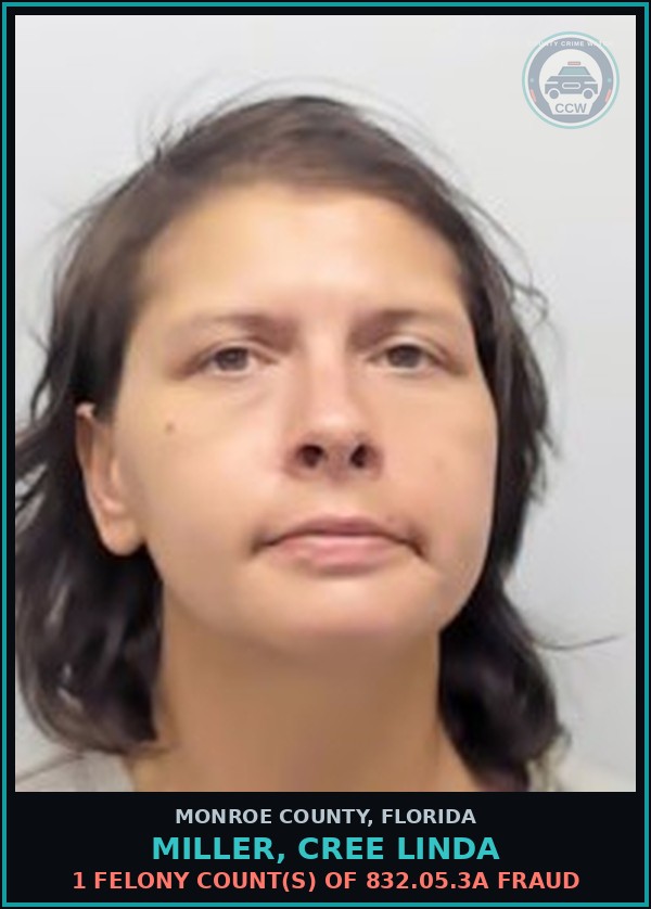 Booking mugshot of MILLER, CREE LINDA in Monroe County